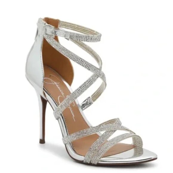 Jessica Simpson Wylane Glittering Silver Heels Womens Size 8.5 Glam Stiletto EUC - Picture 1 of 9